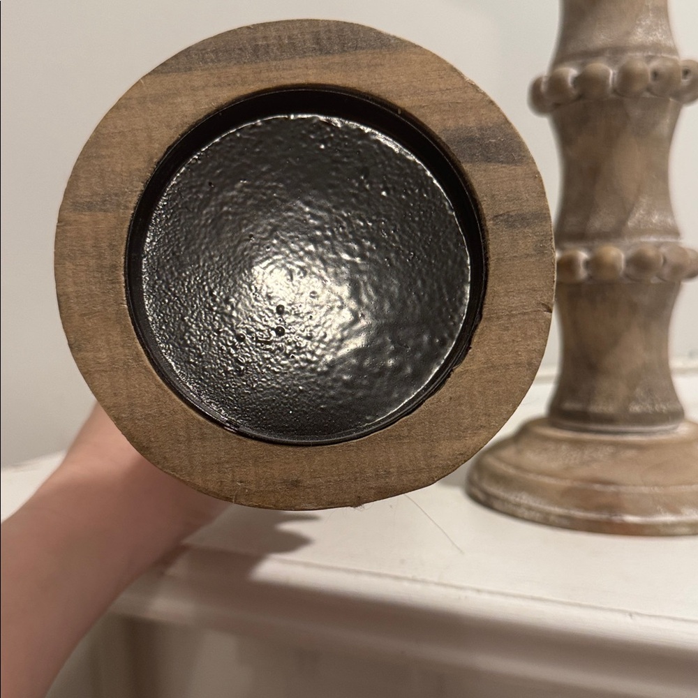 Wooden Banded Bead Pillar Candle Holders - Picture 3 of 5